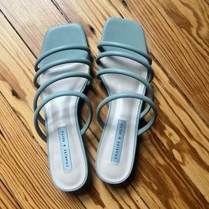 Charles & Keith Open Toe Slides / Sandals, Sage Green